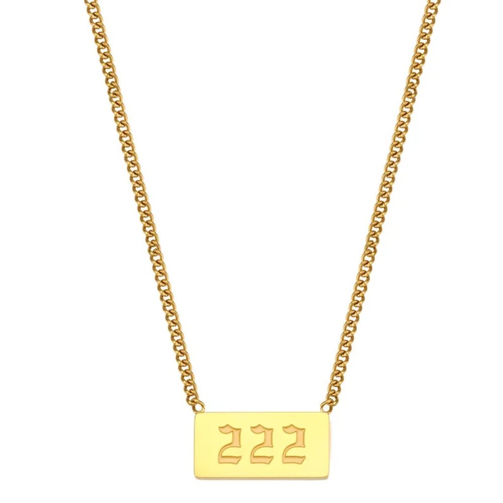 222 Angel Number Pendant‎ Necklace 18K Gold Plated Stainless Steel